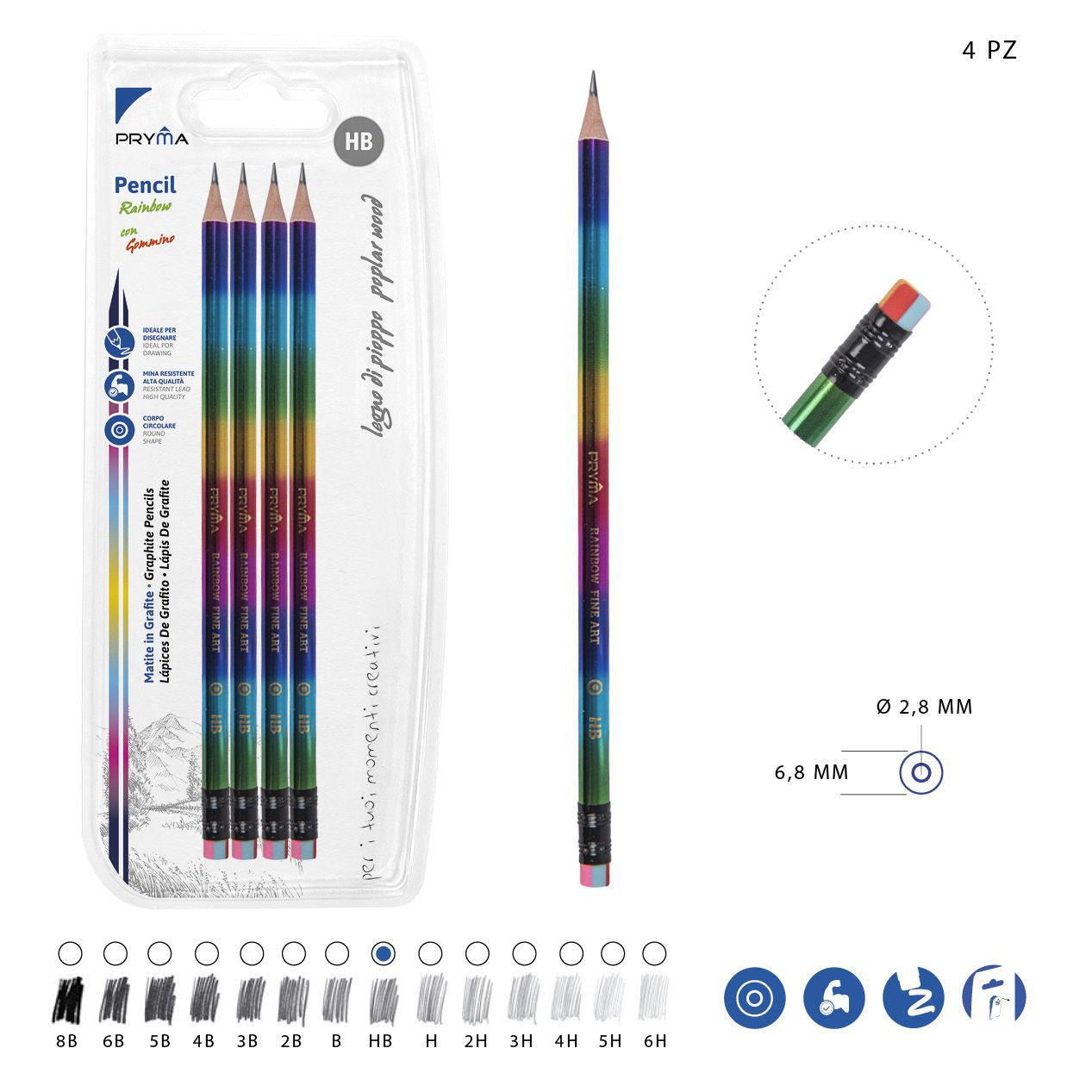 Pryma - Matita Grafite HB 4Pz Arcobaleno Bl.