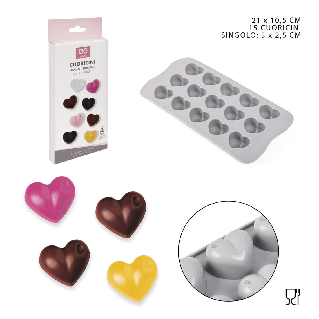 Dc Casa - Stampo Silicone Cioccolatini Cuore 21X10.5 cm