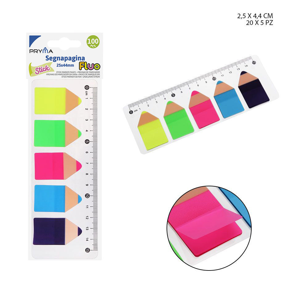 Pryma - Stick Segnapagina 25X44Mm 100Ff 5Pz Fluo Bl.