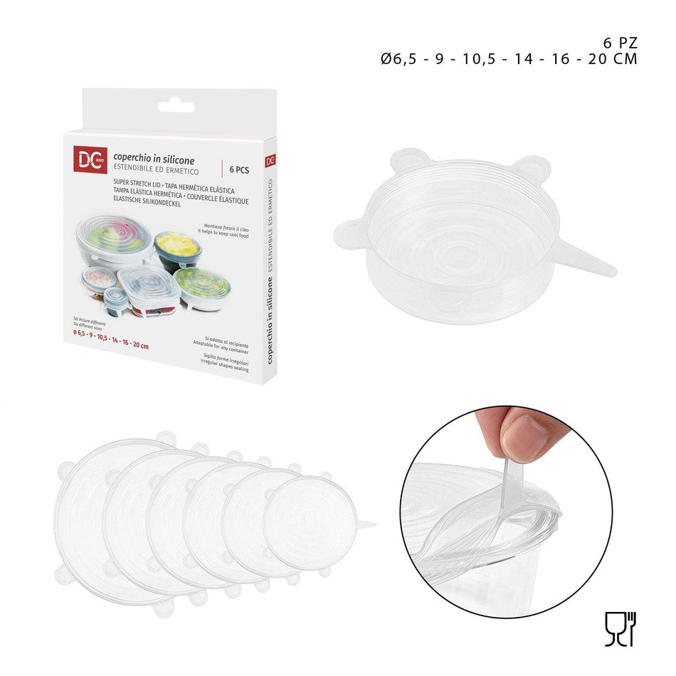 Dc Casa - Coperchio Silicone 6Pz 5/9/10.5/14/16/20cm