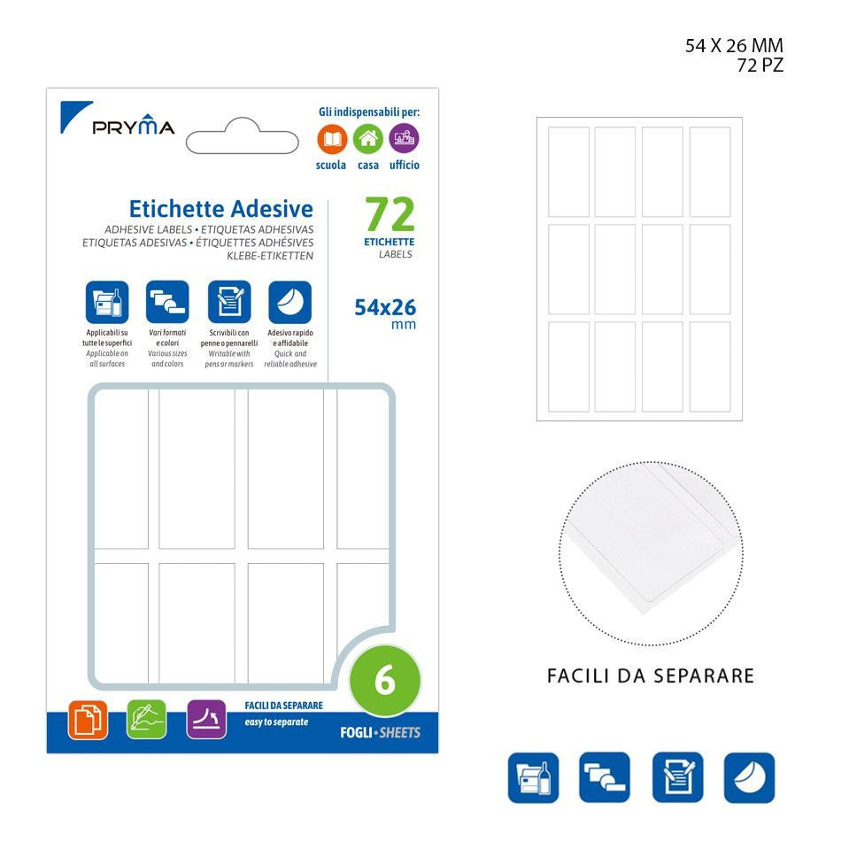 Pryma - Etichetta adesiva 5.4x2.6Cm 6ff bianco