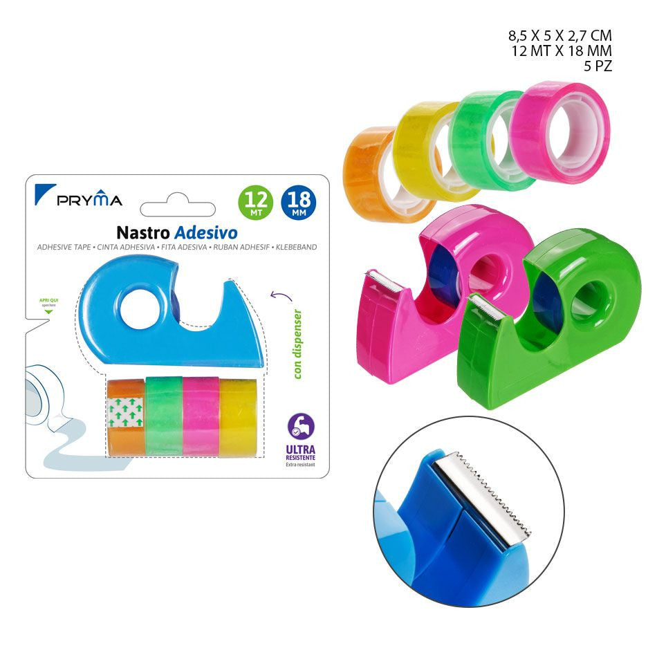 Pryma - Nastro Adesivo colorato + Dispenser 8.5X5X2.7Cm 5Pz