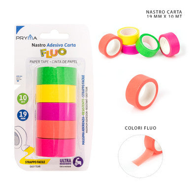 Pryma - Nastro carta 19Mmx10M 5Pz Fluo