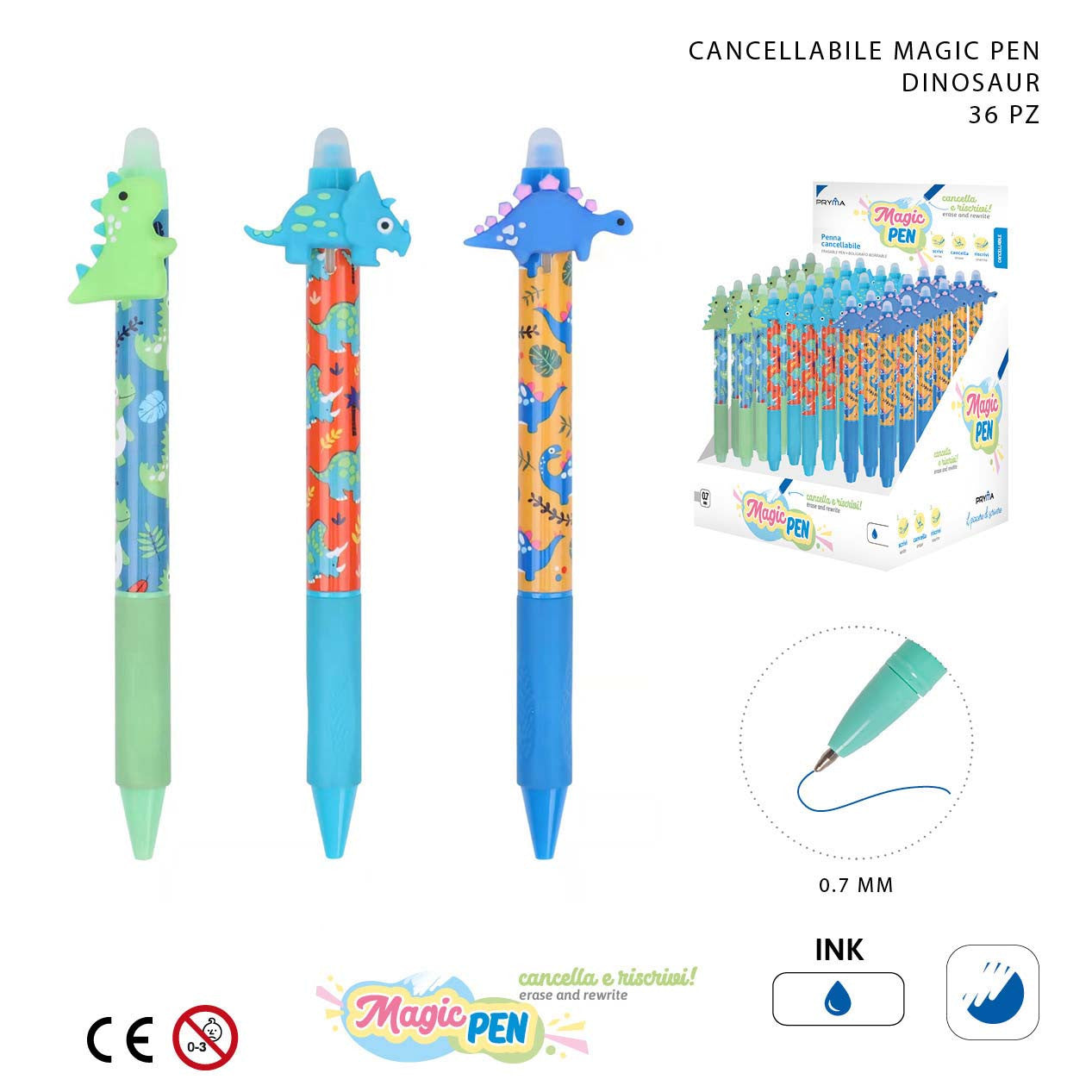 Pryma - Penna Sfera Cancellabile Magic Pen 0.7Mm Dinosaur