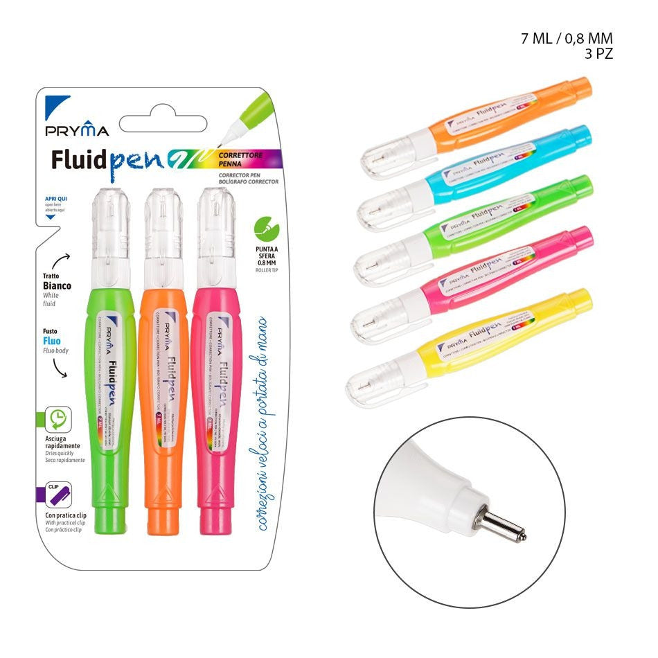 Pryma - Correttore penna fluid pen 0.8Mm 7ml 3pz