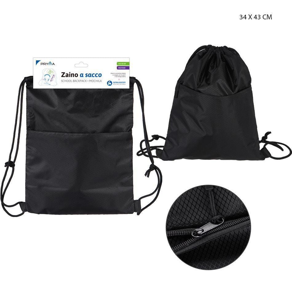 Pryma Backpack Drawstring Bag W/Pocket 34X43Cm Black Bl.