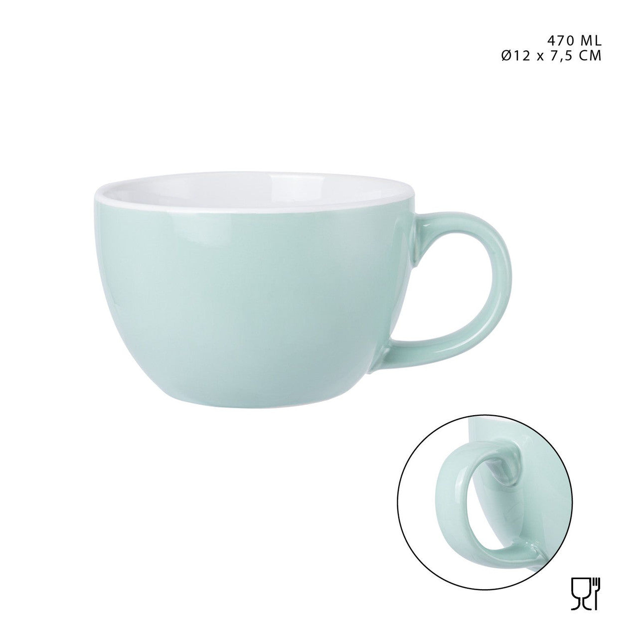 Dc Casa Tazza Colazione C/Man.470Ml D12X7.5 Verde Acqua