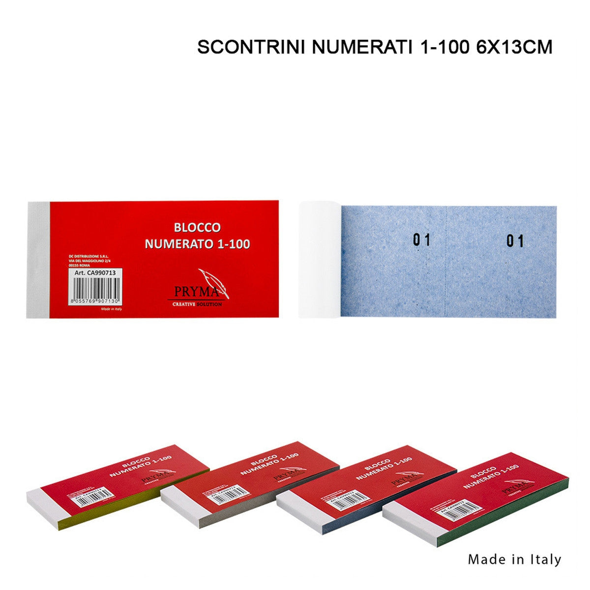 Blocchetto Numerato Per Lotteria - 1/100, Dimensioni 6x13 Cm, Per Estrazioni E Giochi