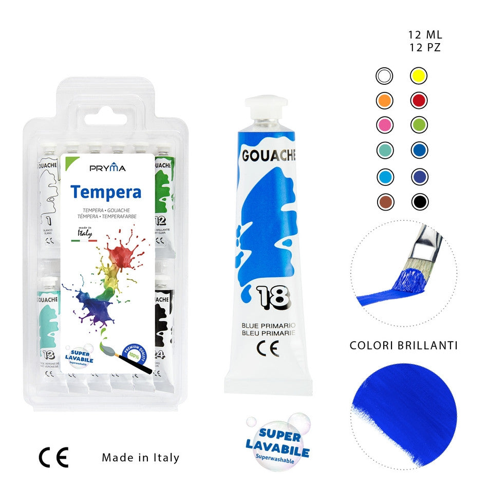 Pryma - Tempera superlavabile 12Ml 12Pz