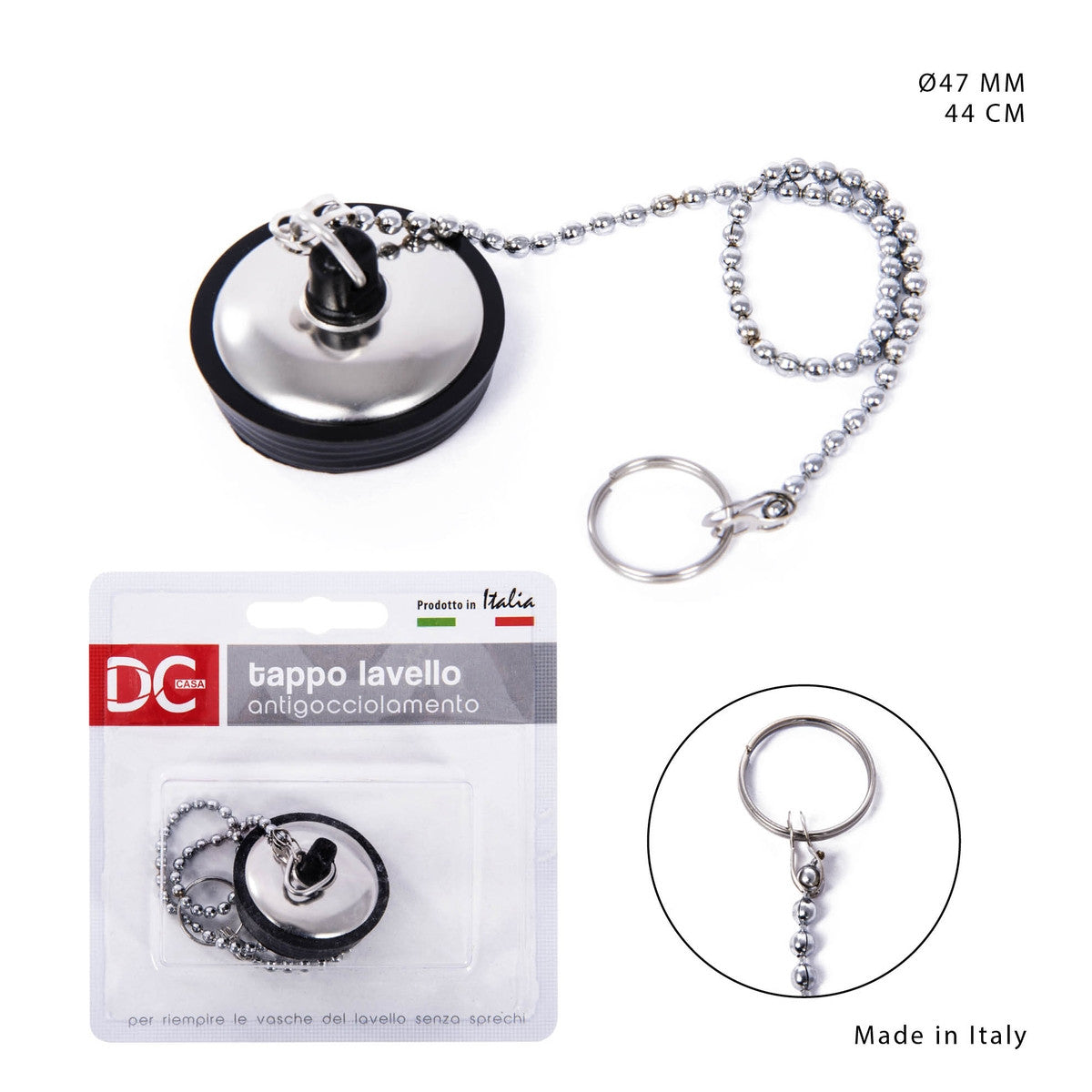 Dc Tappo Lavello C/Manico D.47Mm Cop+Catena Inox