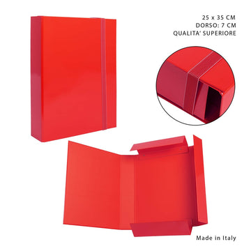 Pryma - Cartella 3/l  con elastico piatto rosso d7