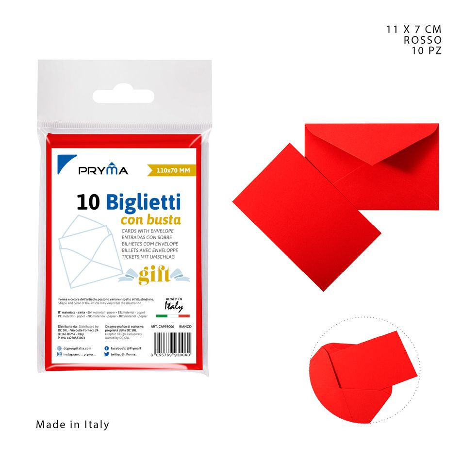 Pryma - Biglietto + busta 11x7Cm rosso 10pz  ft 4