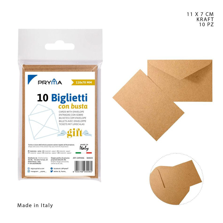 Pryma - Biglietto + busta 11x7Cm kraft 10pz  ft 4