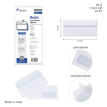 Pryma - Busta con finestra  90g 11x23cm 25 pz