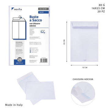 Pryma - Busta a sacco c/adesiva 80G 160x230 20 pz