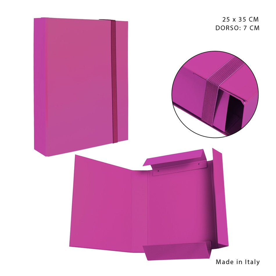 Pryma - Cartella 3/l  con elastico piatto fucsia d7