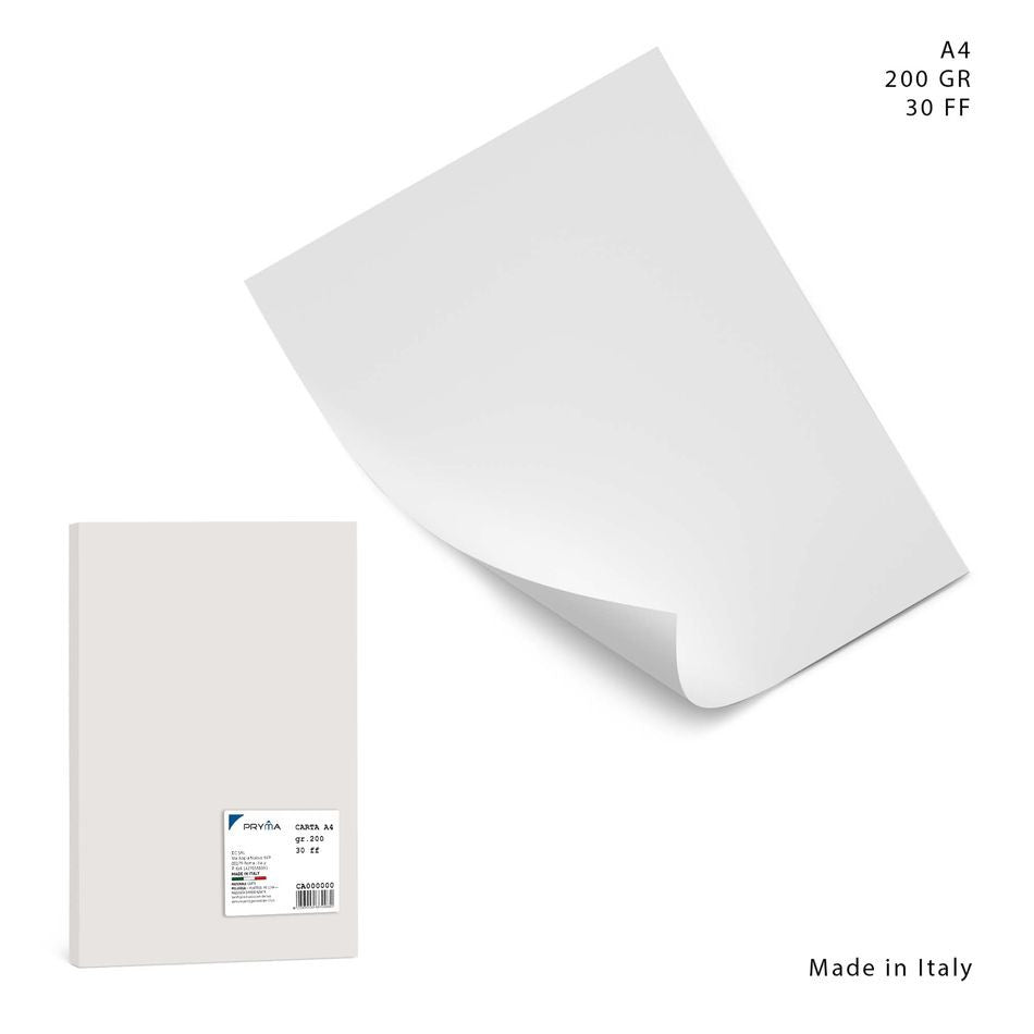 Pryma - Carta colorata A4 200G 30FF bianco