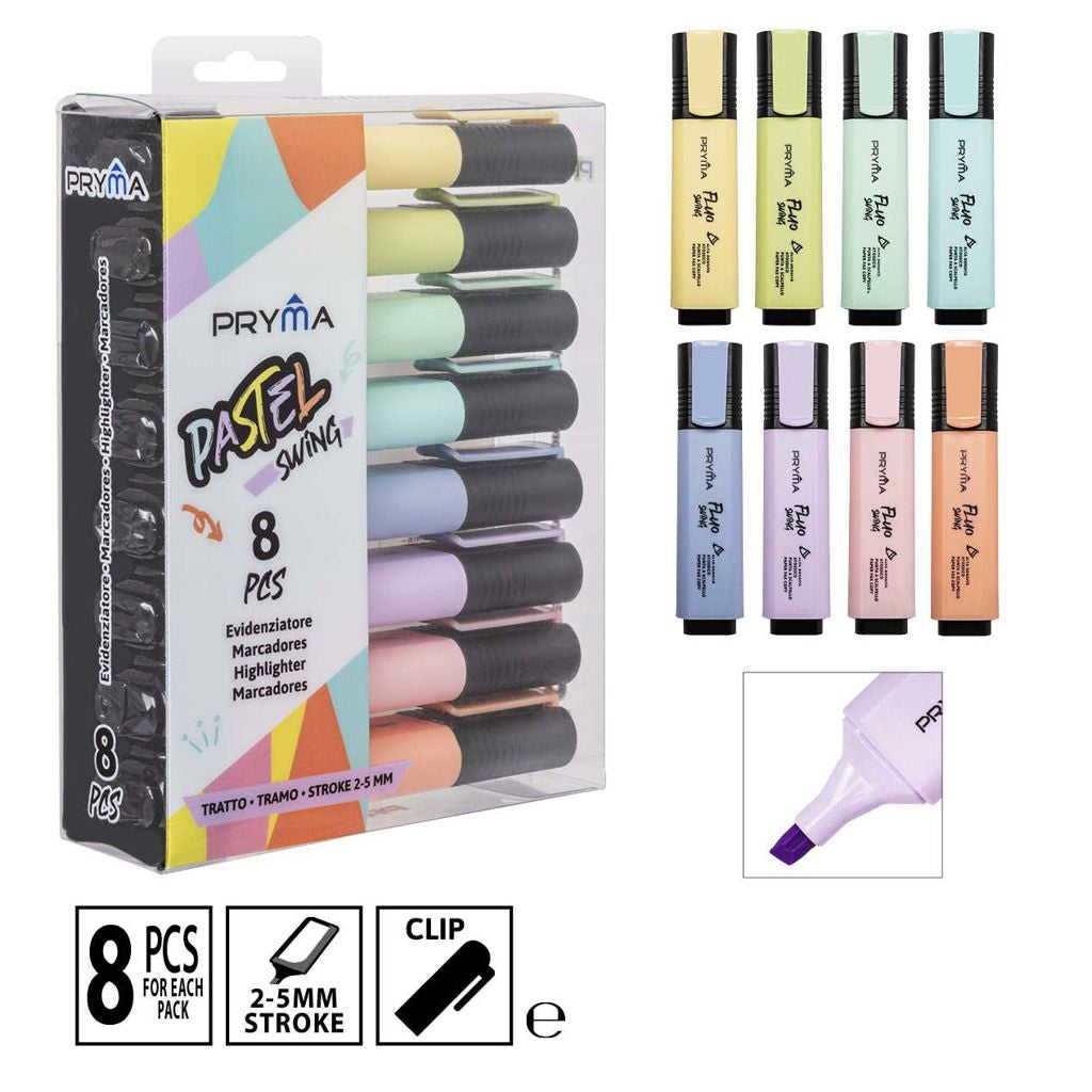 Pryma Swing Classic Highlighter 8Pcs Pastel Bl.