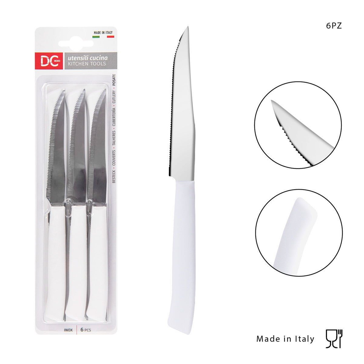 Dc - Coltello Tavola Punta Bistecca 11Cm 6Pz Bianco