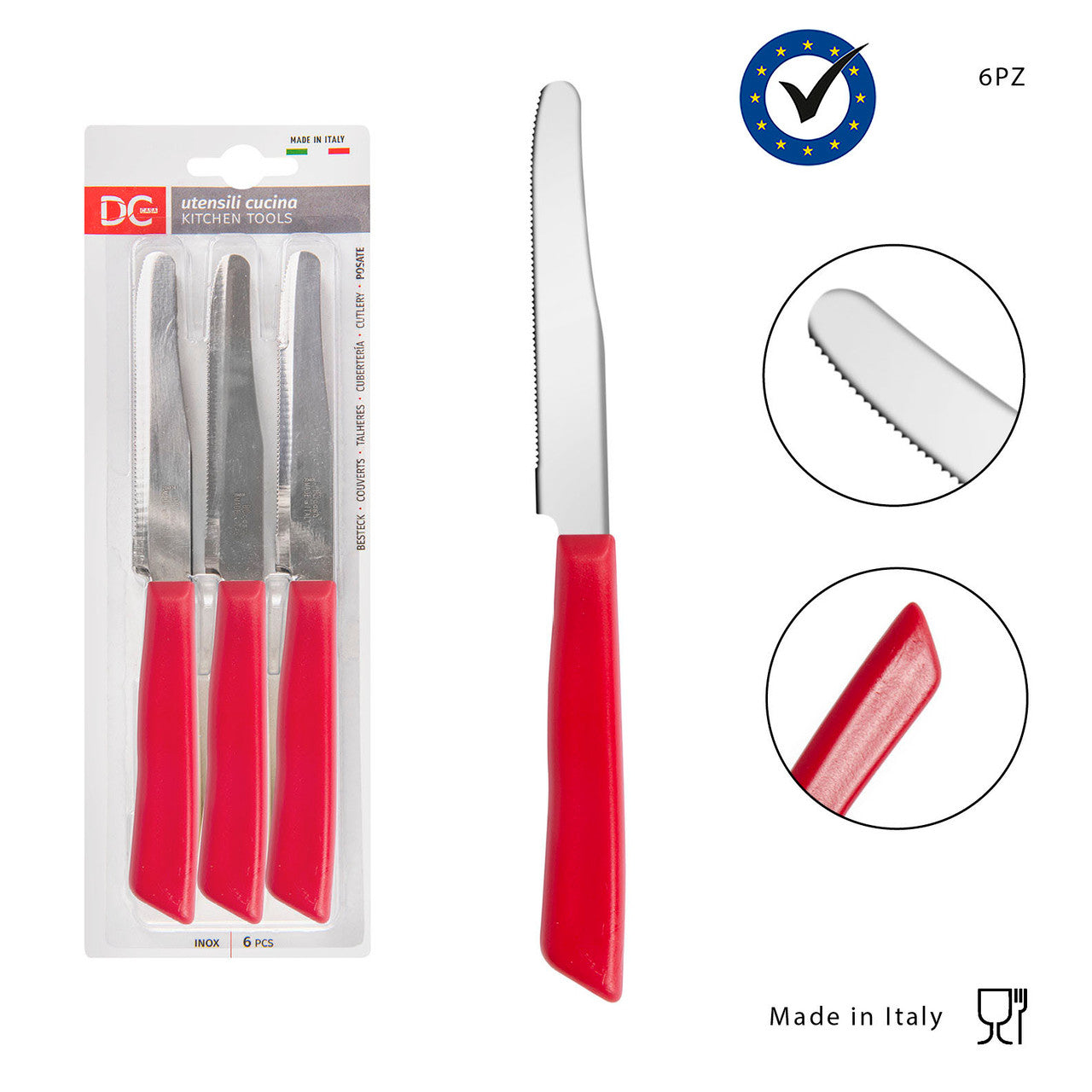 Dc Coltello Tavola P/Tonda 6Pz Rosso