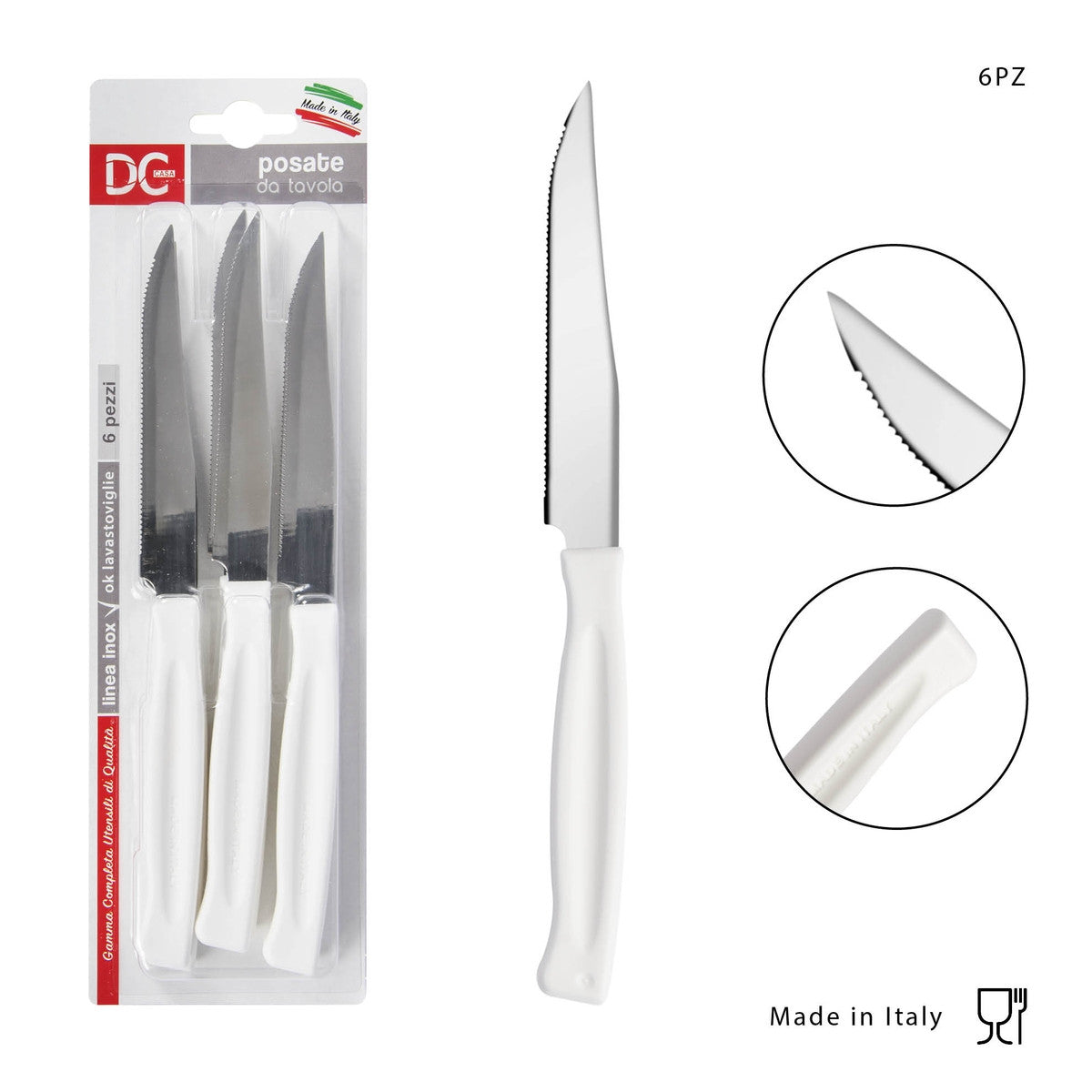 Dc - Coltello Tavola Punta Bistecca 6Pz Bianco