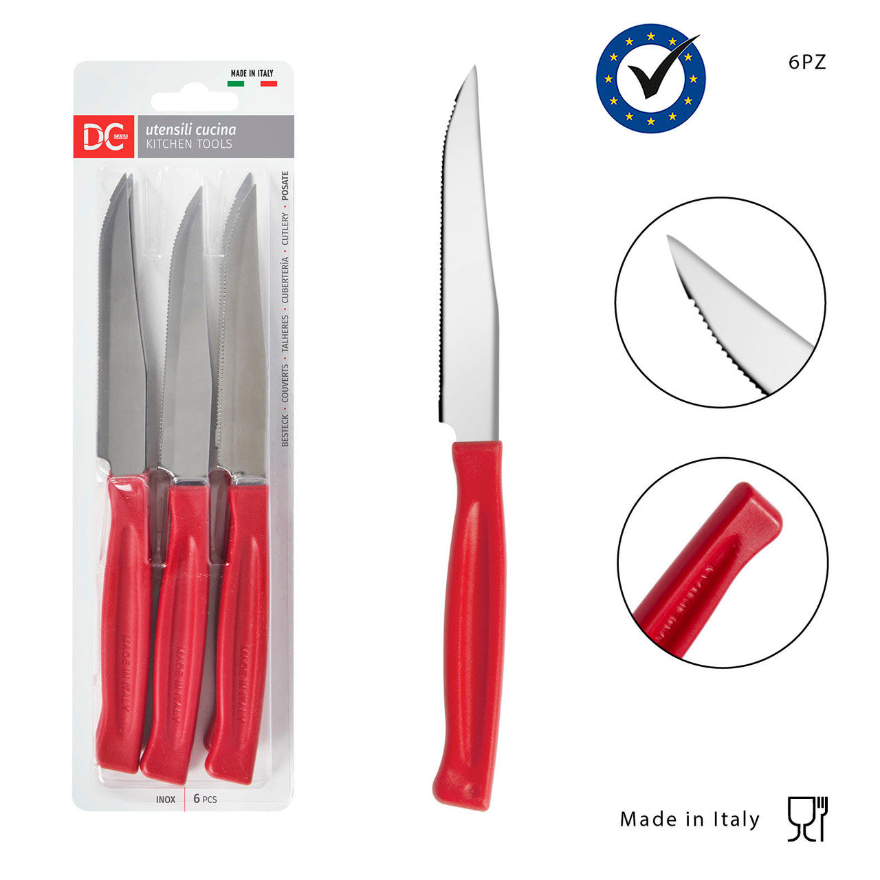 Dc Coltello Tavola Punta Bistecca 6Pz Rosso