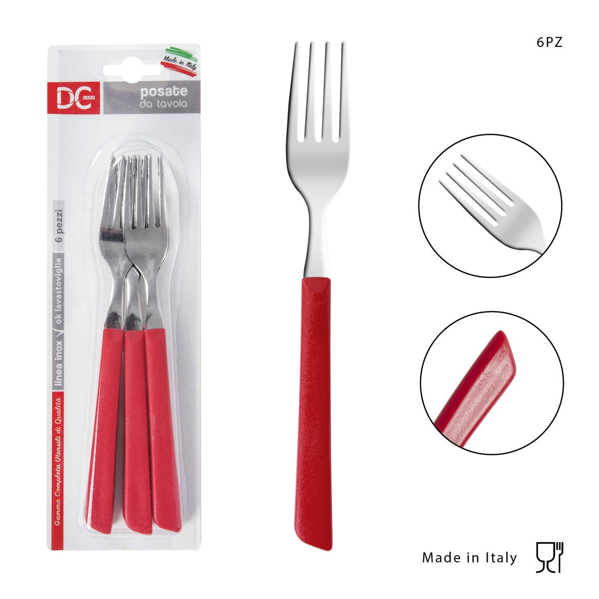 Dc - Forchetta Tavola Inox 6Pz Rosso