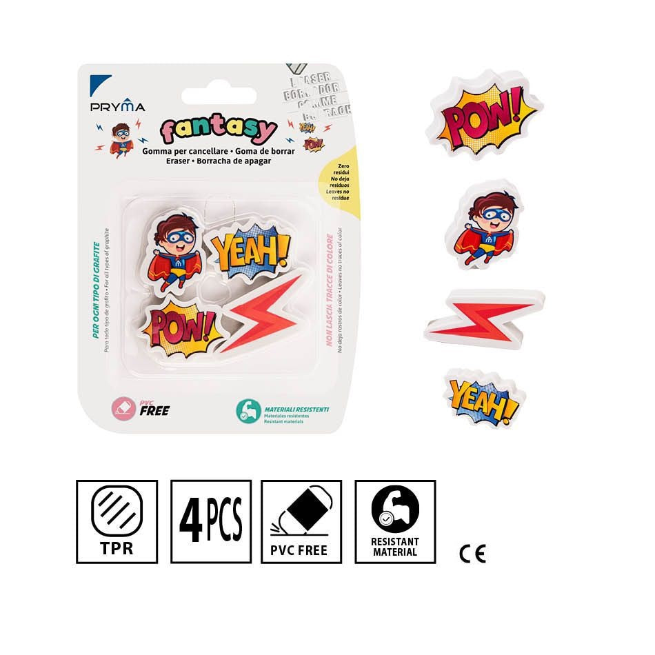 Pryma Eraser 4Pcs Super Hero Bl.