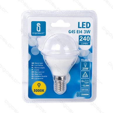 AIGO LED A5 G45 BIG ANGLE E14 3W CALDO