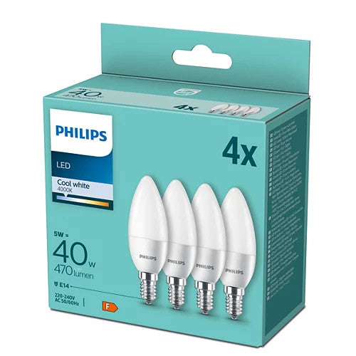 Philips Lampadina Dis Led Candela 40W E14 4000K 4Pz