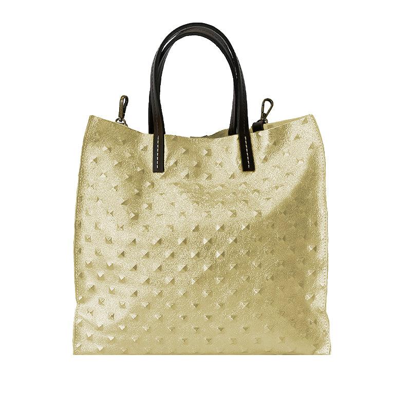 Valeria - Borsa Shopping a Mano in Pelle Metallizzata Stampa Borchie - FrasiBags