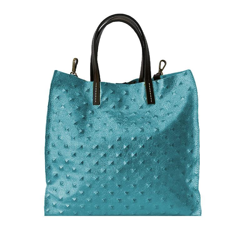 Valeria - Borsa Shopping a Mano in Pelle Metallizzata Stampa Borchie - FrasiBags