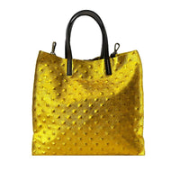 Valeria - Borsa Shopping a Mano in Pelle Metallizzata Stampa Borchie - FrasiBags