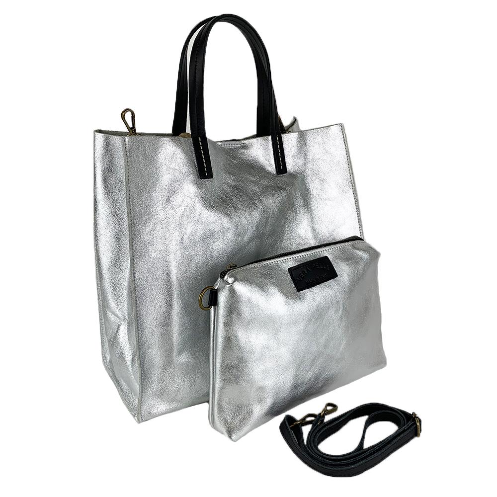 Valentina - Borsa Shopping a Mano in Pelle Metallizzata - FrasiBags