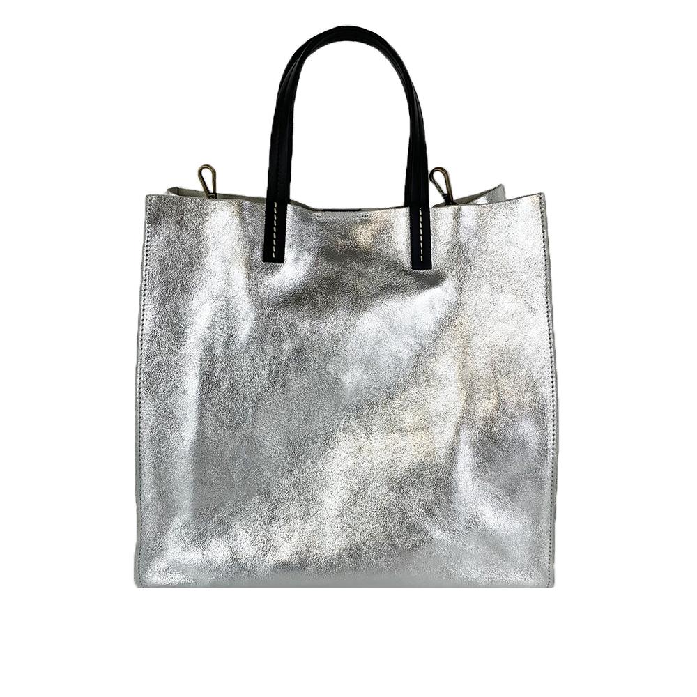 Valentina - Borsa Shopping a Mano in Pelle Metallizzata - FrasiBags