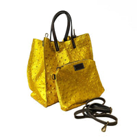 Valeria - Borsa Shopping a Mano in Pelle Metallizzata Stampa Borchie - FrasiBags