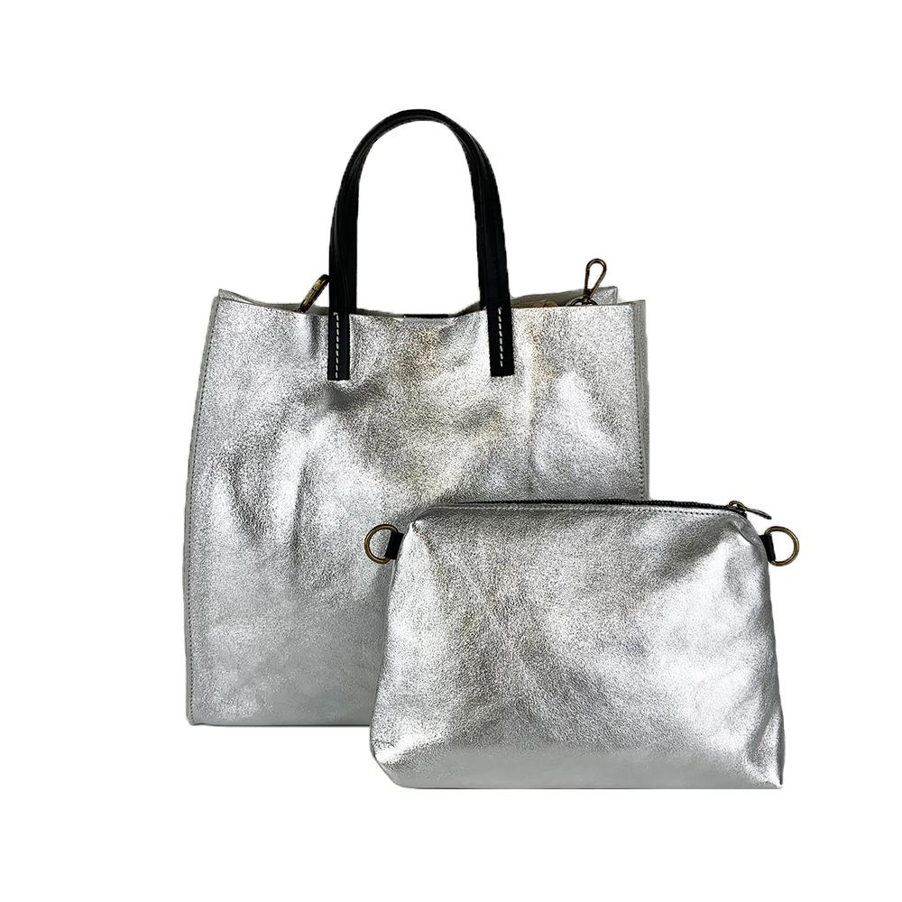 Valentina - Borsa Shopping a Mano in Pelle Metallizzata - FrasiBags